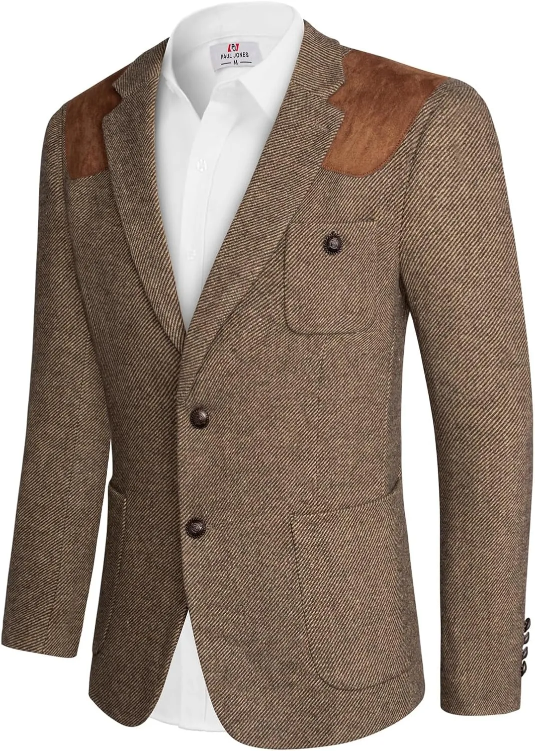 PJ PAUL JONES Men's Blazer Herringbone Tweed Sport Coats Two Button Wool Blend Formal Jacket