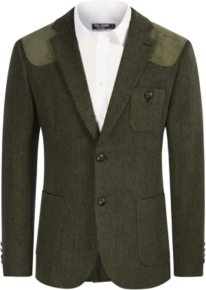 PJ PAUL JONES Men's Blazer Herringbone Tweed Sport Coats Two Button Wool Blend Formal Jacket