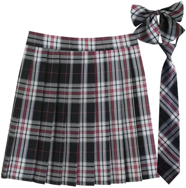 Plaid Skirts for Women Fashion Pleated Swing Skirts Y2K Going Out Skirt High Waisted Skirts Tie and Bow Tie 3 Pack
