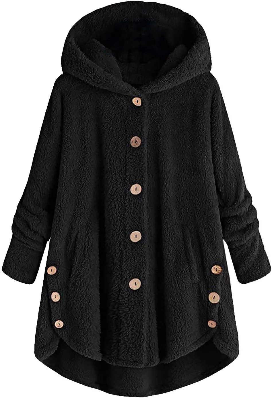 Plus Size Cardigan for Women Loose Button Down Hooded Sweater Long Sleeve Solid Fuzzy Jacket Coat 2024 Fall Winter