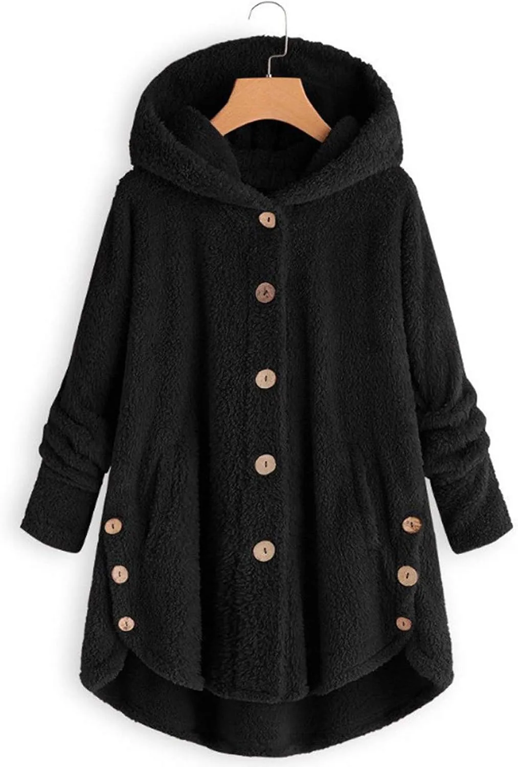 Plus Size Cardigan for Women Loose Button Down Hooded Sweater Long Sleeve Solid Fuzzy Jacket Coat 2024 Fall Winter