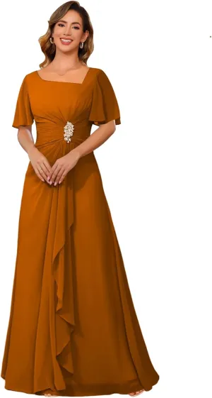 Plus Size Flutter Sleeves Mother of The Bride Dresses Ruffles Beaded Chiffon Ruched Formal Dresses 2025 RA057