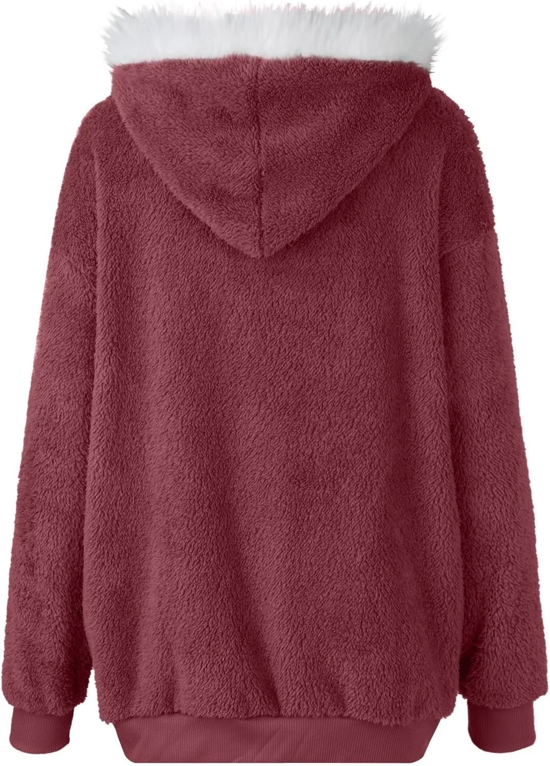 Plus Size Winter Coats for Women Drawstring Fuzzy Fleece Zip Up Hoodie Jacket Color Block Long Faux Fur Coat with Pocket