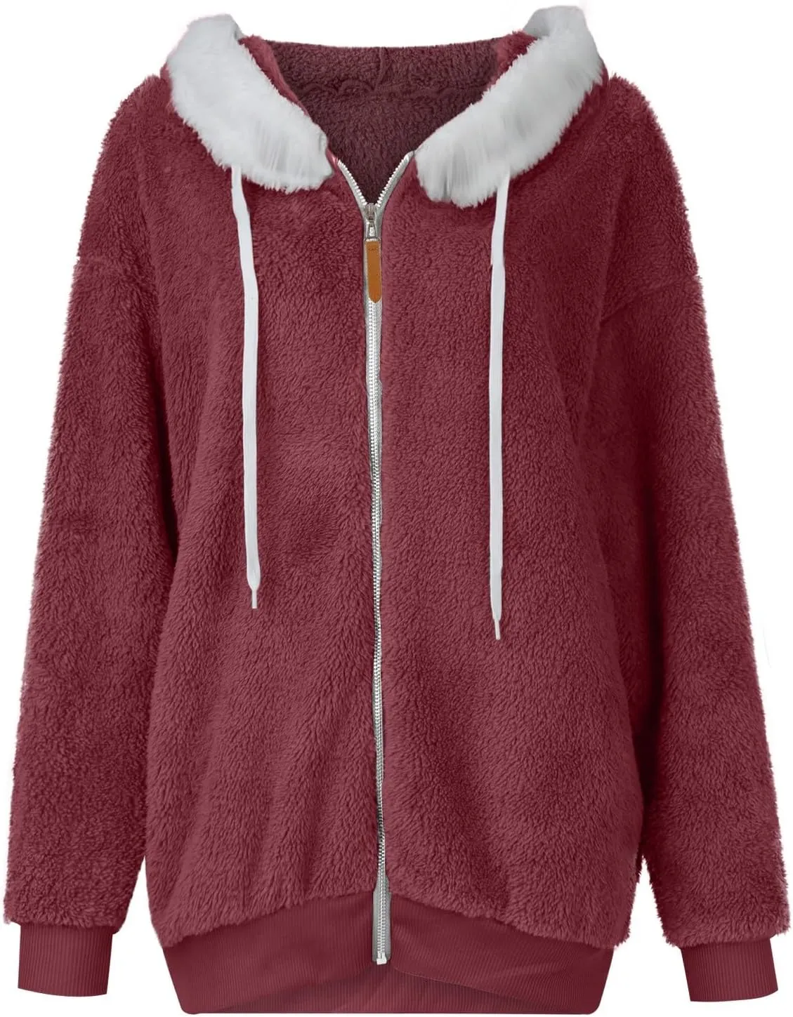 Plus Size Winter Coats for Women Drawstring Fuzzy Fleece Zip Up Hoodie Jacket Color Block Long Faux Fur Coat with Pocket