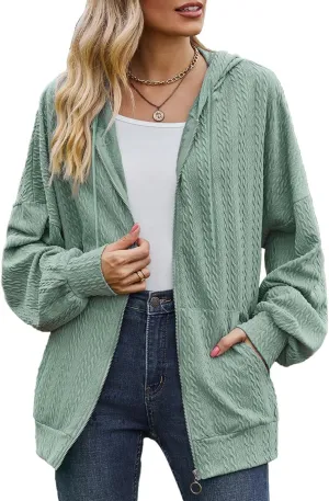Plustrong Womens Zip Up Hoodies Long Sleeve Casual Oversized Sweatshirts Jackets with Pockets