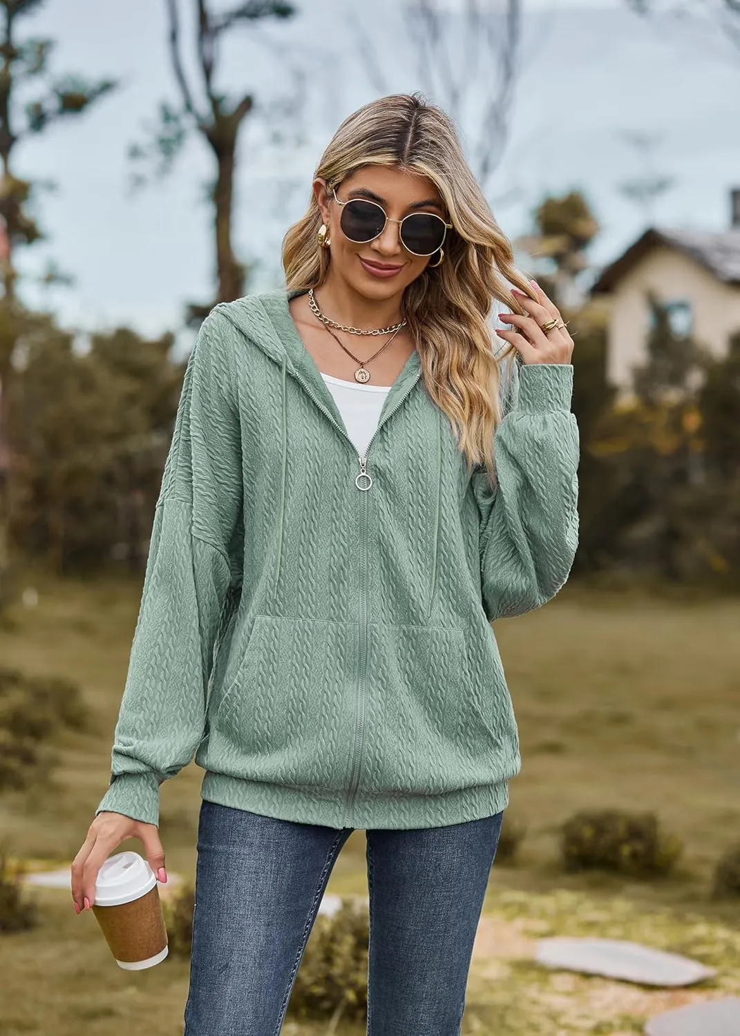 Plustrong Womens Zip Up Hoodies Long Sleeve Casual Oversized Sweatshirts Jackets with Pockets