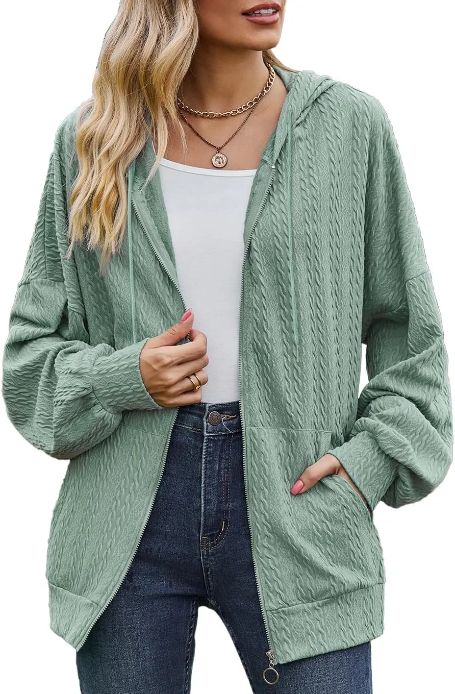 Plustrong Womens Zip Up Hoodies Long Sleeve Casual Oversized Sweatshirts Jackets with Pockets