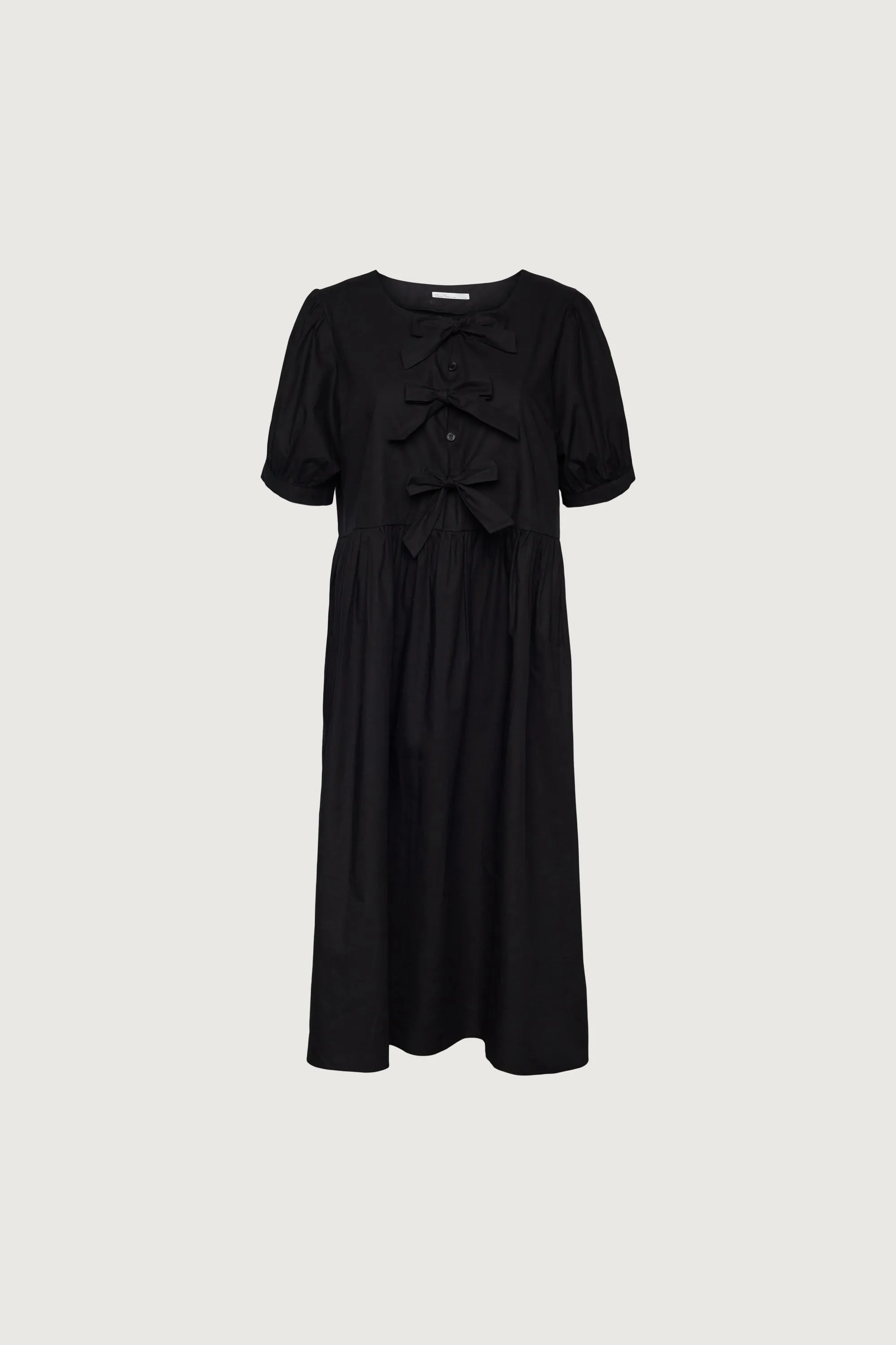 PUFF SLEEVE MIDI DRESS WITH BOWS