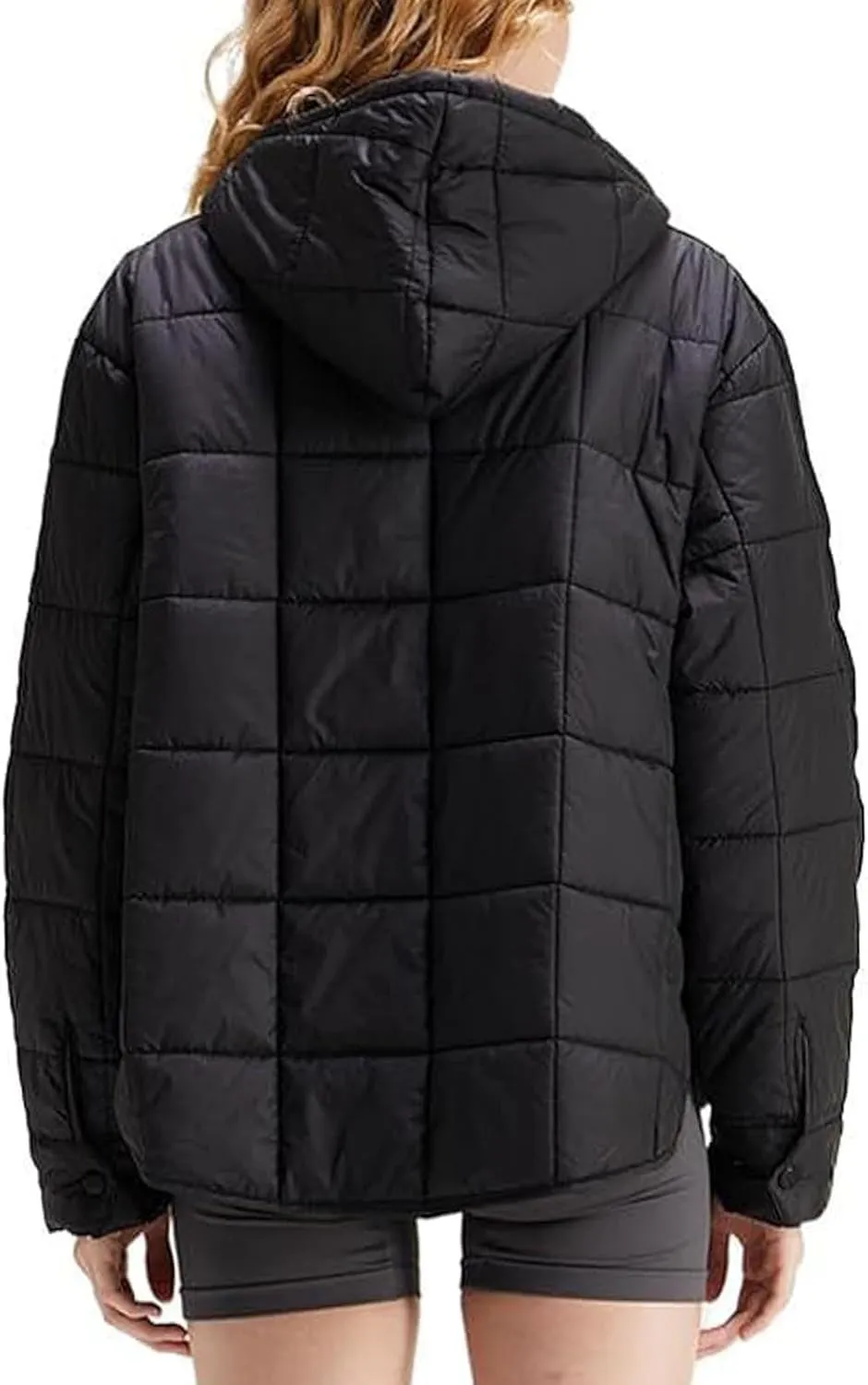 Pullover Puffer Jacket Womens Long Sleeve Oversized Quilted Hoodies Button Down Hooded Padded Coat Fall Comfy Outwear