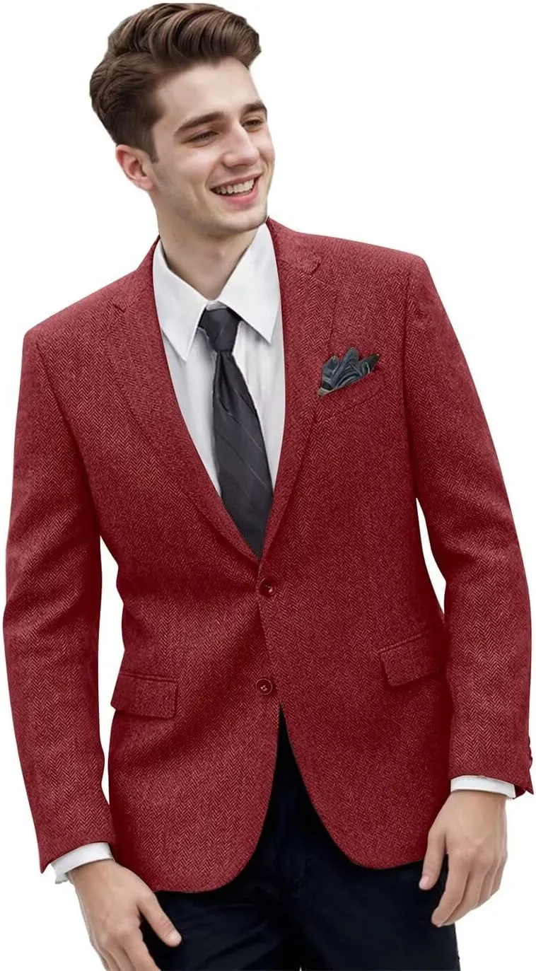 Retro Tweed Men's Suit Jackets Herringbone Slim Fit Sport Coats Blazer Prom Business Casual Men Tux Jacket Wedding Blazers