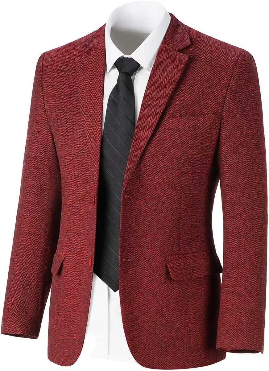 Retro Tweed Men's Suit Jackets Herringbone Slim Fit Sport Coats Blazer Prom Business Casual Men Tux Jacket Wedding Blazers