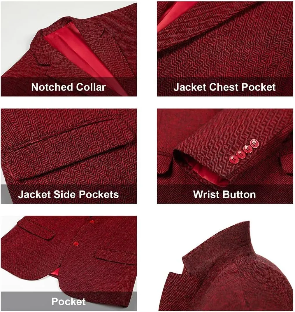 Retro Tweed Men's Suit Jackets Herringbone Slim Fit Sport Coats Blazer Prom Business Casual Men Tux Jacket Wedding Blazers