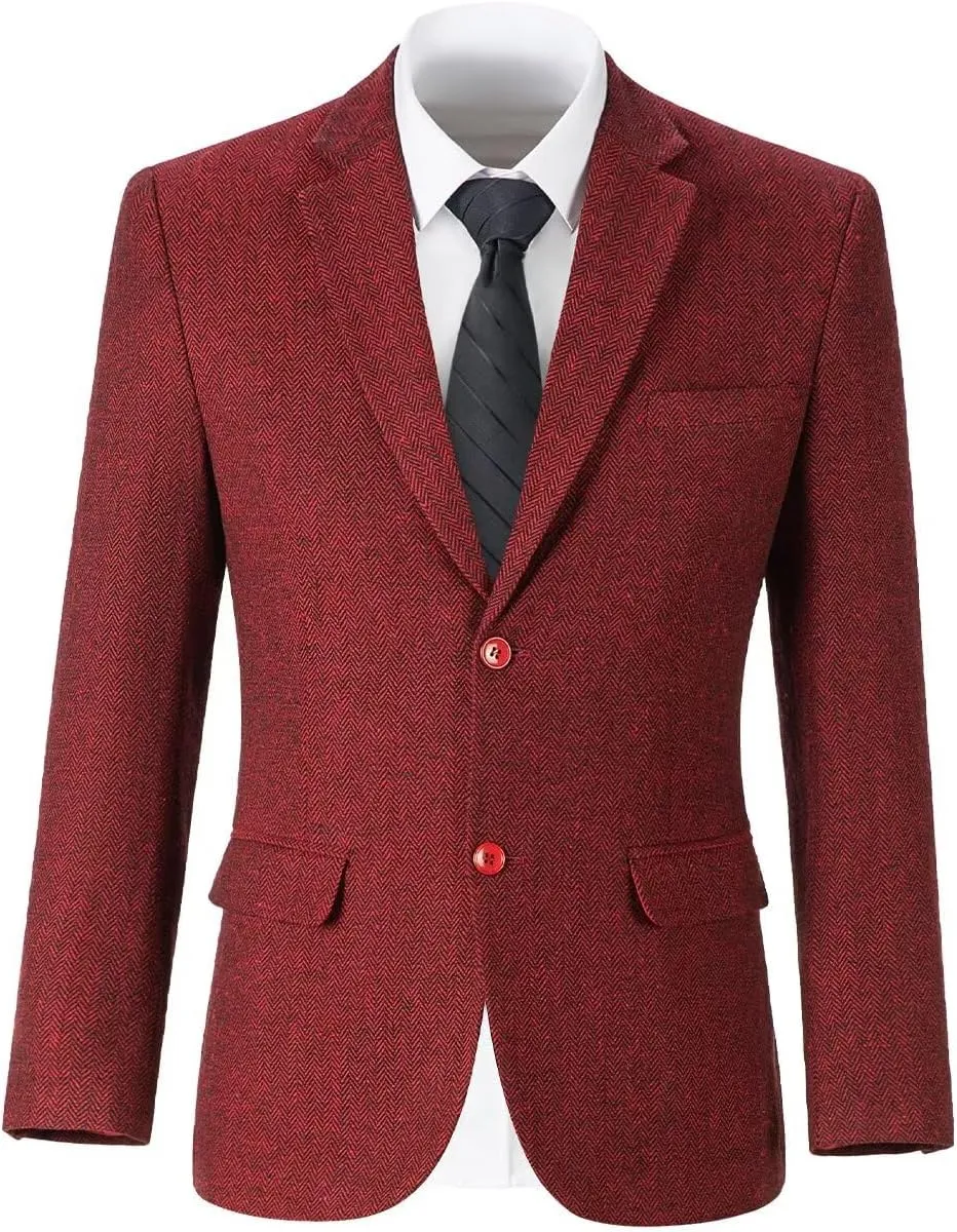 Retro Tweed Men's Suit Jackets Herringbone Slim Fit Sport Coats Blazer Prom Business Casual Men Tux Jacket Wedding Blazers