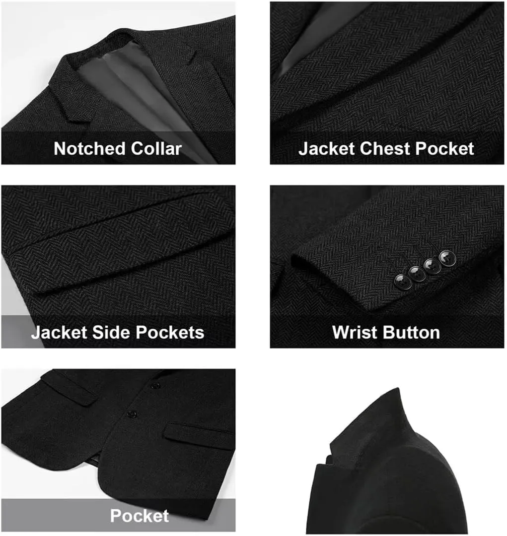 Retro Tweed Men's Suit Jackets Herringbone Slim Fit Sport Coats Blazer Prom Business Casual Men Tux Jacket Wedding Blazers