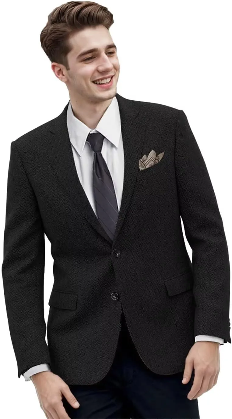 Retro Tweed Men's Suit Jackets Herringbone Slim Fit Sport Coats Blazer Prom Business Casual Men Tux Jacket Wedding Blazers