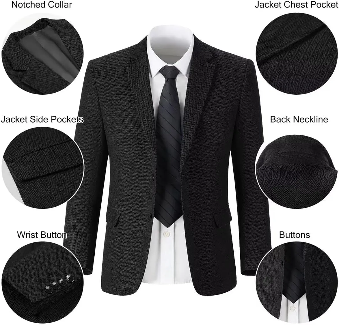 Retro Tweed Men's Suit Jackets Herringbone Slim Fit Sport Coats Blazer Prom Business Casual Men Tux Jacket Wedding Blazers