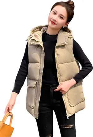 Rfmfkkg Autumn Winter Women Warm Vest Hooded Thicken Waistcoat Female Sleeveless Cotton Padded Jacket