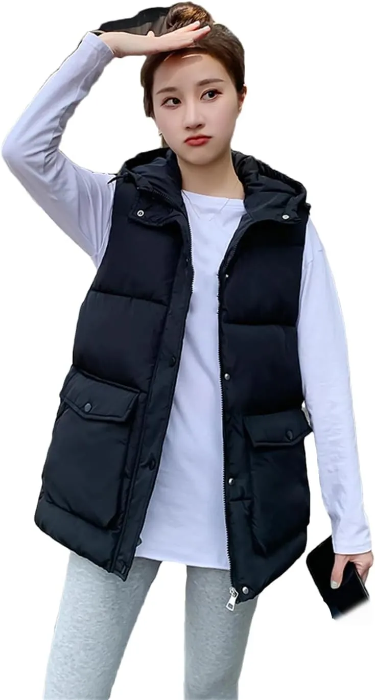 Rfmfkkg Autumn Winter Women Warm Vest Hooded Thicken Waistcoat Female Sleeveless Cotton Padded Jacket