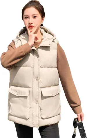 Rfmfkkg Autumn Winter Women Warm Vest Hooded Thicken Waistcoat Female Sleeveless Cotton Padded Jacket
