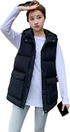 Rfmfkkg Autumn Winter Women Warm Vest Hooded Thicken Waistcoat Female Sleeveless Cotton Padded Jacket