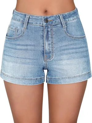 roswear Women's Casual Summer High Waisted Basic Jean Shorts Stretchy Denim Shorts