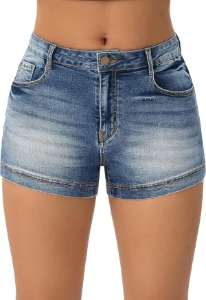 roswear Women's Casual Summer High Waisted Basic Jean Shorts Stretchy Denim Shorts