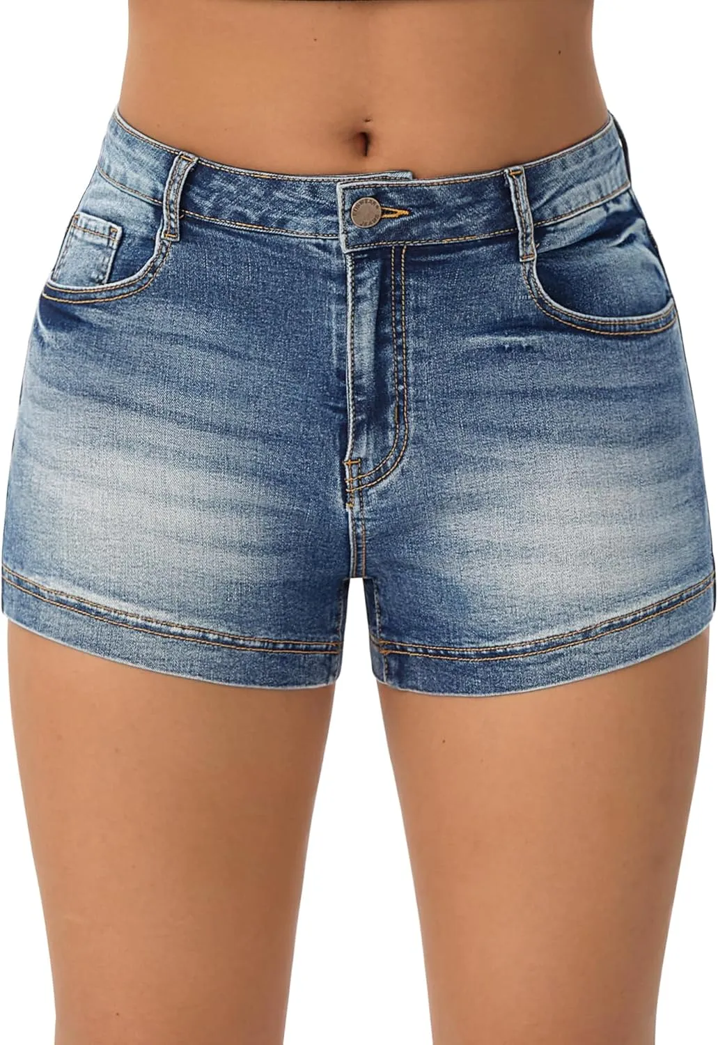roswear Women's Casual Summer High Waisted Basic Jean Shorts Stretchy Denim Shorts