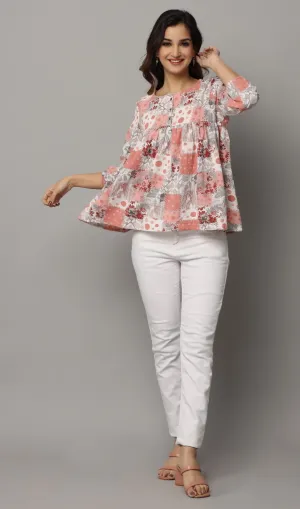 Round Neck Top With 3/4th Sleeve With Elastic