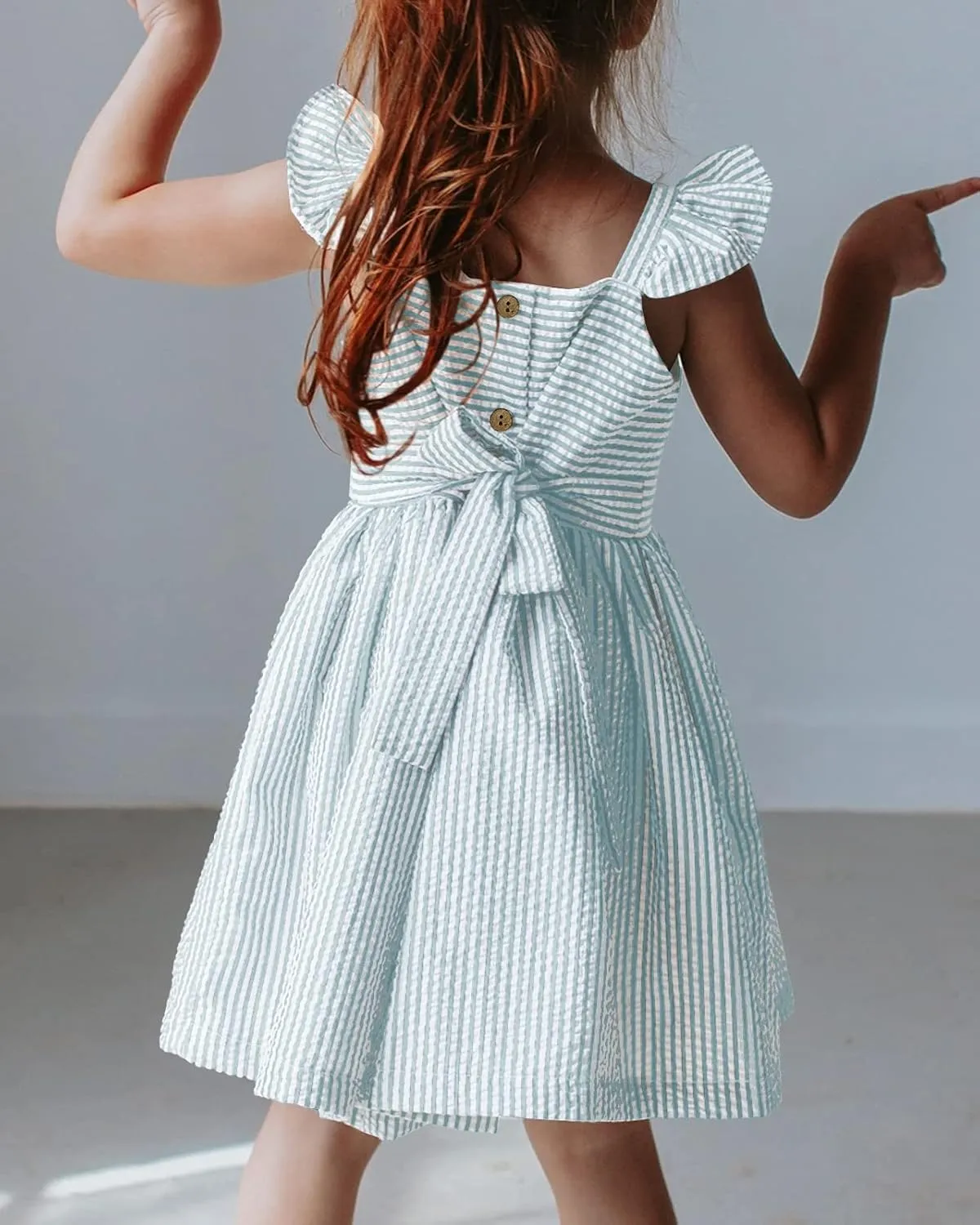 Saodimallsu Girls Summer Dress Spaghetti Strap cami Beach Sundress Spring Outfits for Kids Striped Dress Ruffle Sleeve