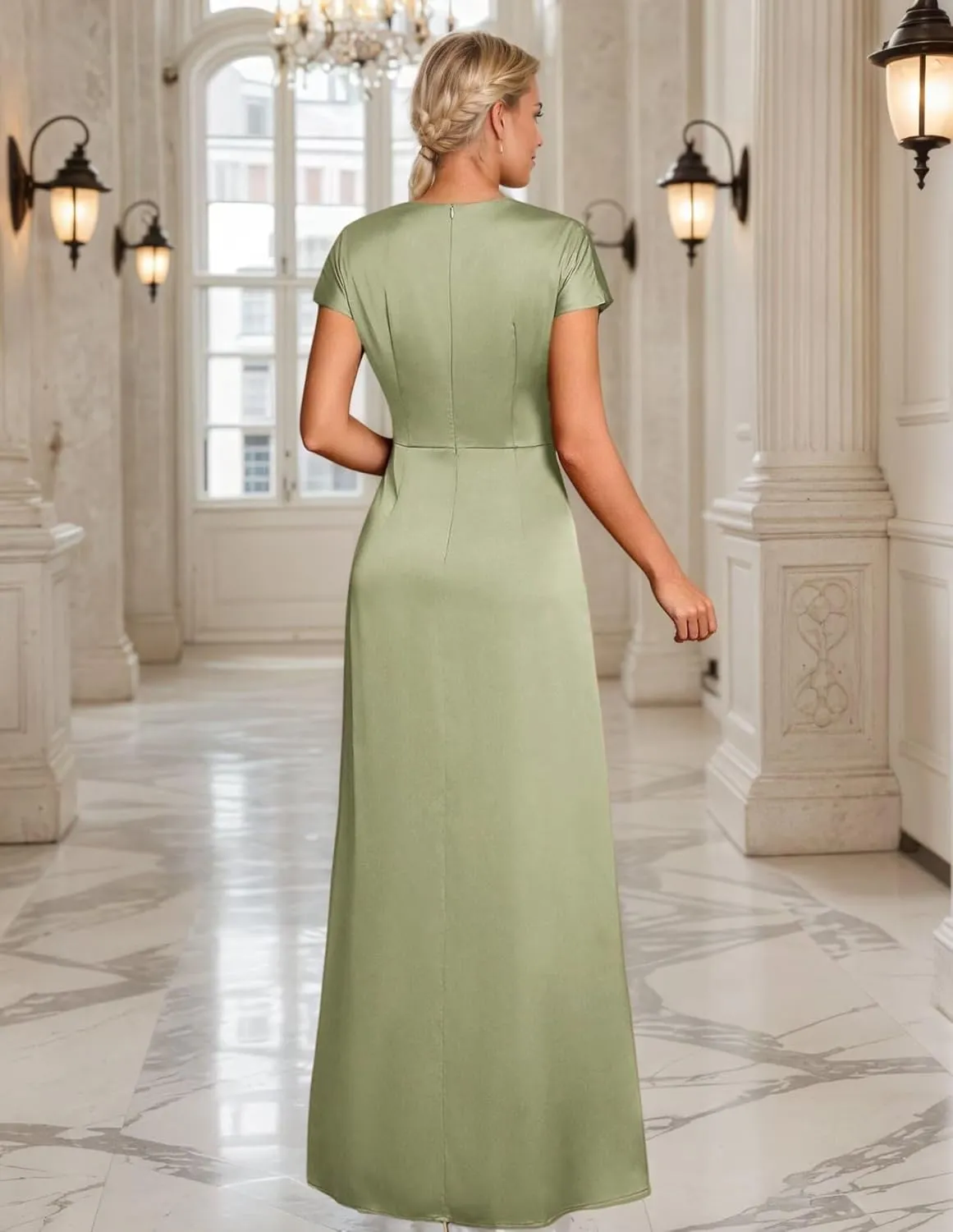 Satin Bridesmaid Dresses for Women Mermaid Prom Dress with Slit Wrap Formal Evening Gown