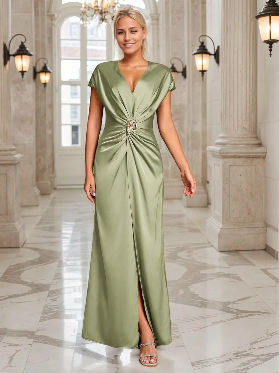 Satin Bridesmaid Dresses for Women Mermaid Prom Dress with Slit Wrap Formal Evening Gown