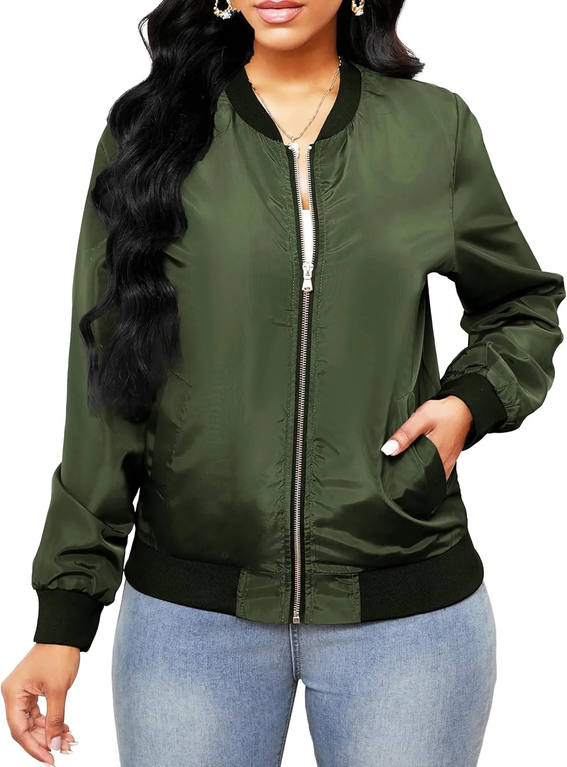 sexycherry Casual Jackets for Women Long Sleeve Lightweight Outwear Bomber Coats with Pockets