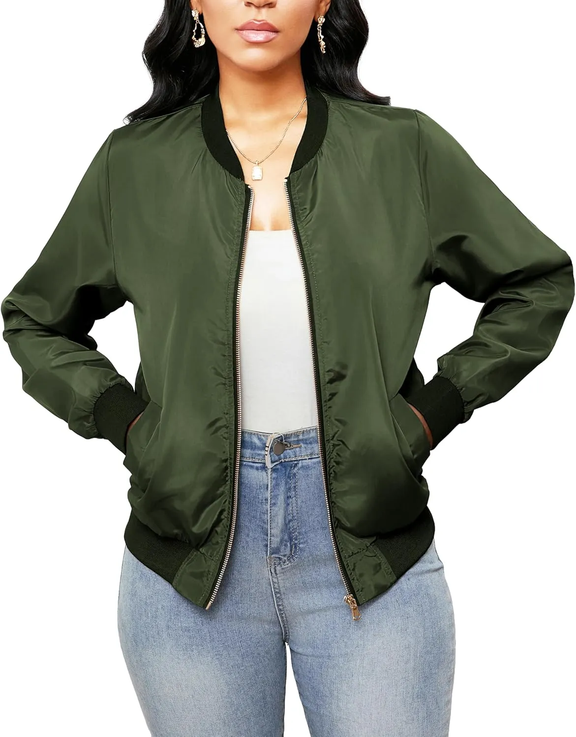 sexycherry Casual Jackets for Women Long Sleeve Lightweight Outwear Bomber Coats with Pockets