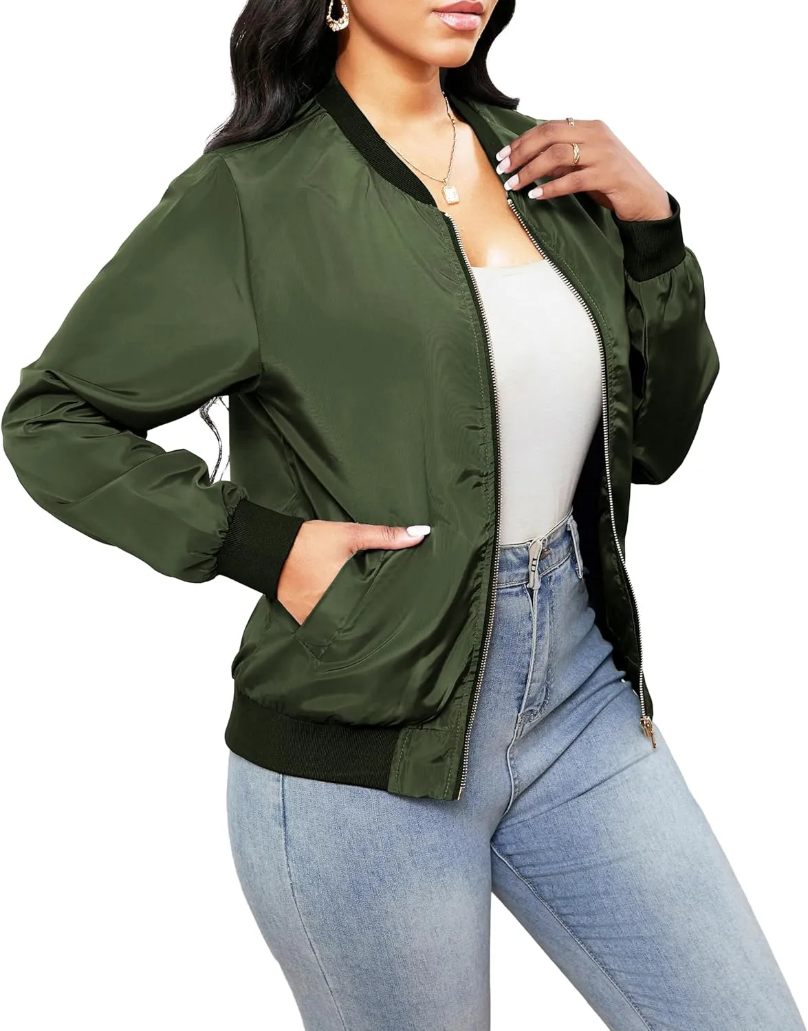 sexycherry Casual Jackets for Women Long Sleeve Lightweight Outwear Bomber Coats with Pockets