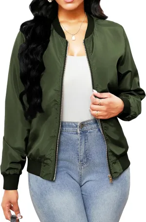 sexycherry Casual Jackets for Women Long Sleeve Lightweight Outwear Bomber Coats with Pockets