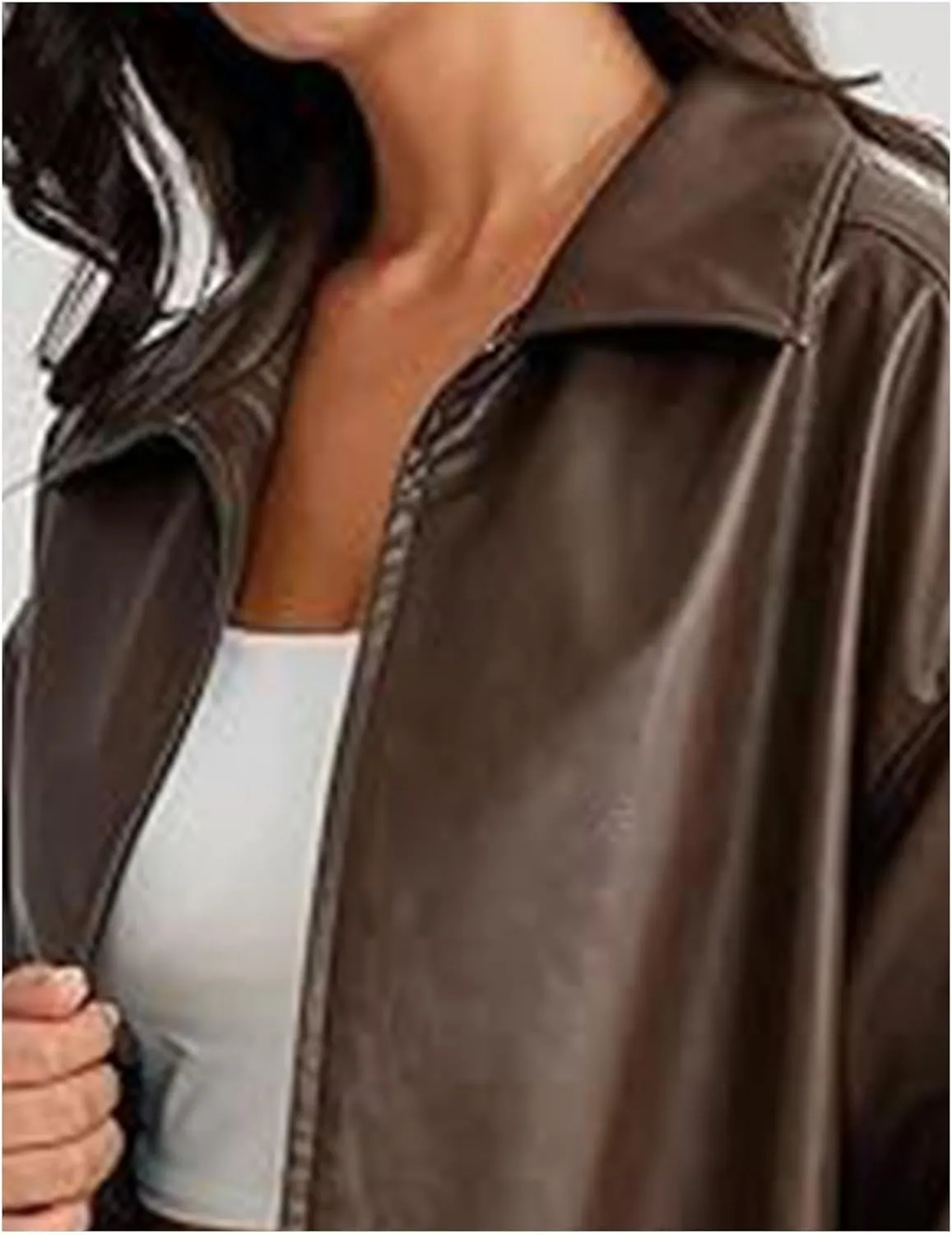 Sexyshine Women's Oversized Jackets PU Leather Leather Faux Motorcycle Plus Size Moto Biker Coat Fall Outfits