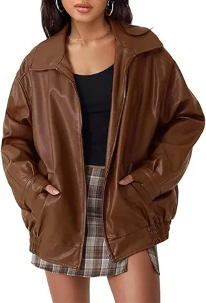 Sexyshine Women's Oversized Jackets PU Leather Leather Faux Motorcycle Plus Size Moto Biker Coat Fall Outfits
