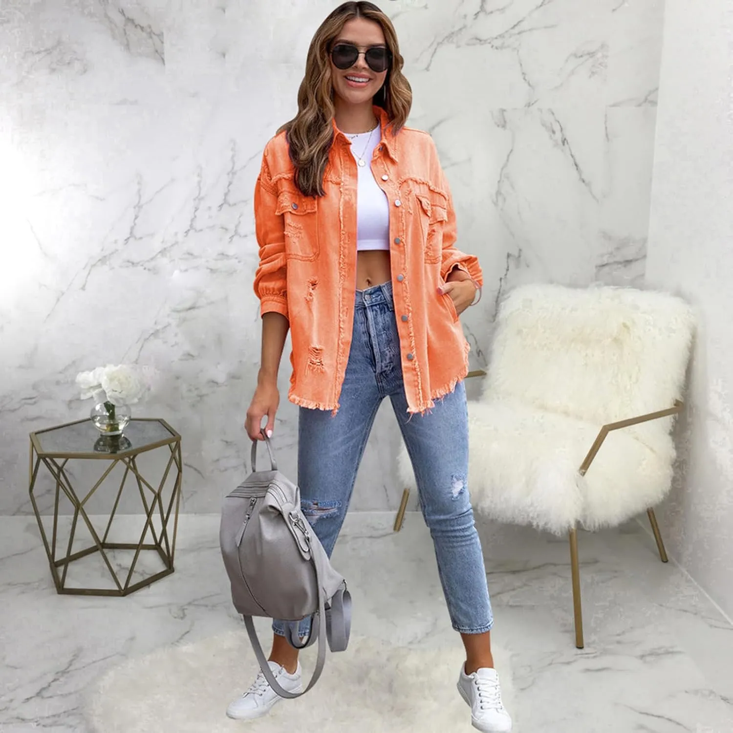 SheKiss Womens Camouflage Shacket Jacket Coats Fashion Fall Long Sleeve Zipper Canvas Camo Jackets with Pockets