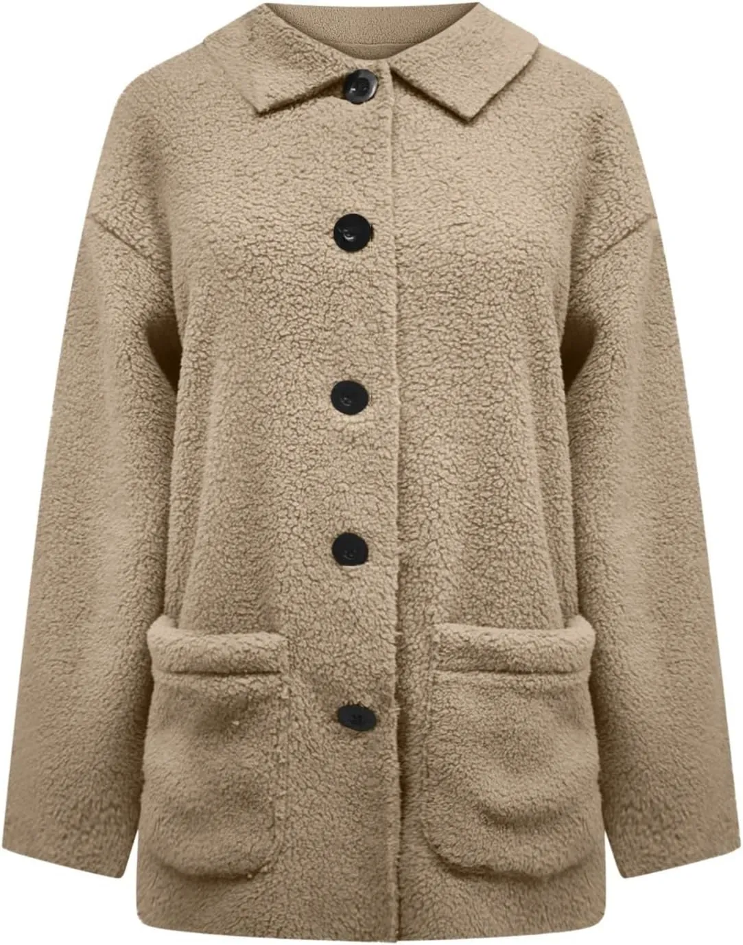 Sherpa Jacket Women Baggy Fleece Winter Coats Button Down Lapel Faux Fur Coat Comfy Fuzzy Warm Jackets with Pockets