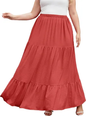 SHIJIALI Women's Plus Size Casual Boho High Waisted Flowy Maxi Skirts Trendy Floral Pleated Long Skirts with Pockets