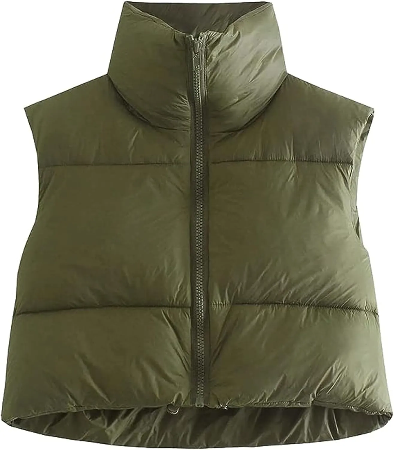 Shiyifa Women's Fashion High Neck Zipper Cropped Puffer Vest Jacket Coat