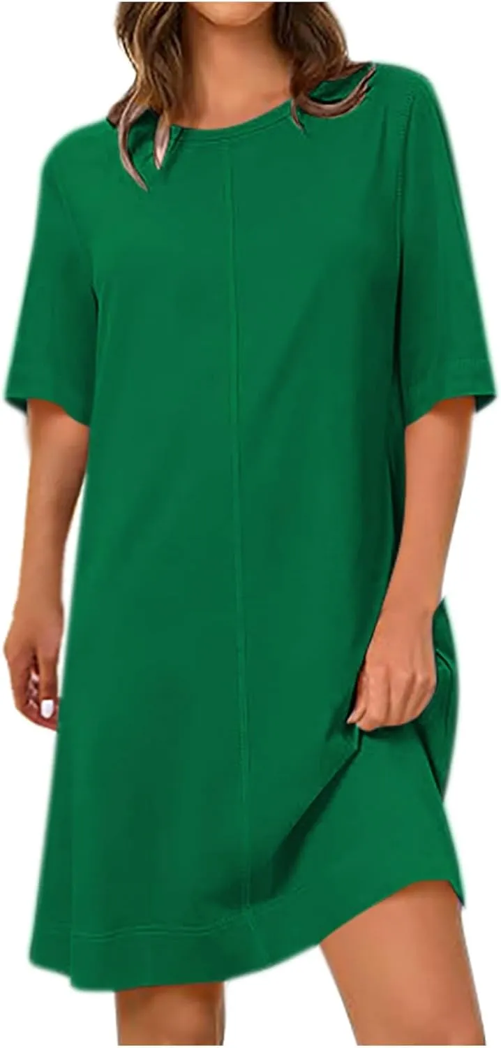 Short Sleeve Summer Mini Dress for Women Crewneck Fashion Casual Dress Flowy T Shirt Dresses Loose Vacation Sundress