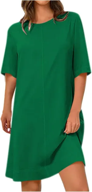 Short Sleeve Summer Mini Dress for Women Crewneck Fashion Casual Dress Flowy T Shirt Dresses Loose Vacation Sundress
