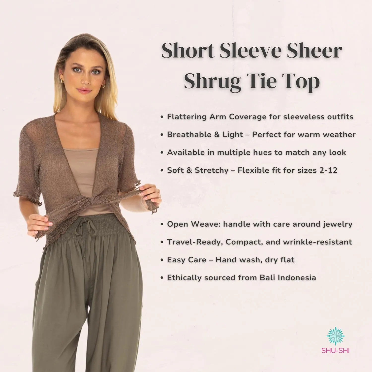 SHU-SHI Short Sleeve Cardigan Sheer Dress Shrug Tie Front Summer Sweater Lightweight Knit