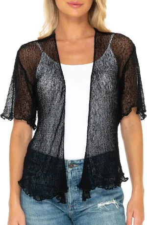 SHU-SHI Short Sleeve Cardigan Sheer Dress Shrug Tie Front Summer Sweater Lightweight Knit