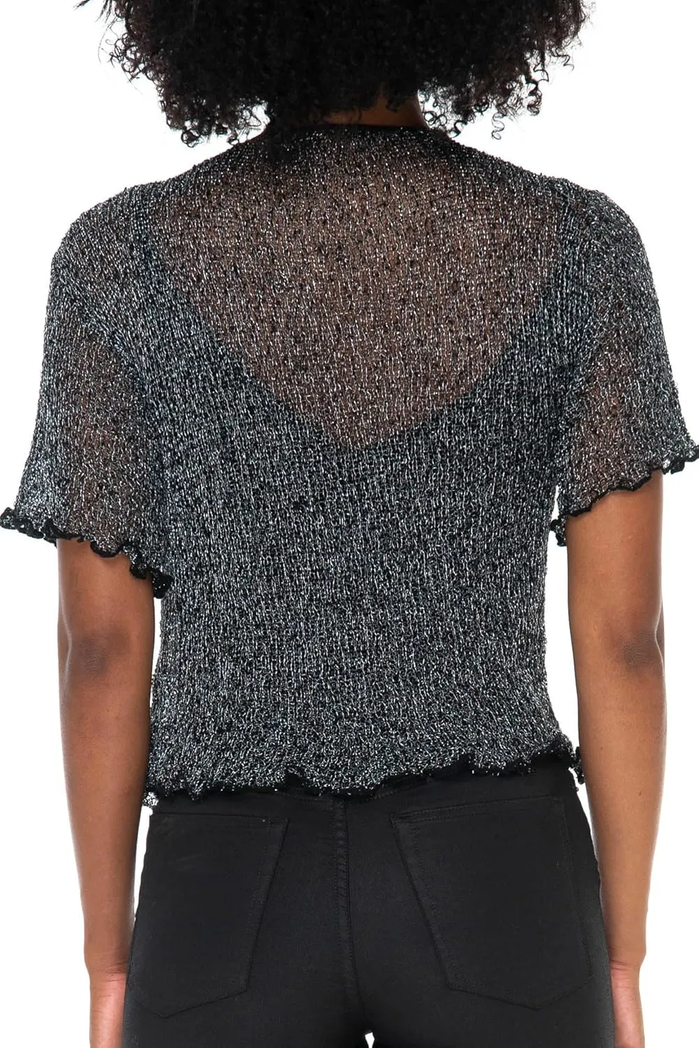 SHU-SHI Short Sleeve Cardigan Sheer Dress Shrug Tie Front Summer Sweater Lightweight Knit