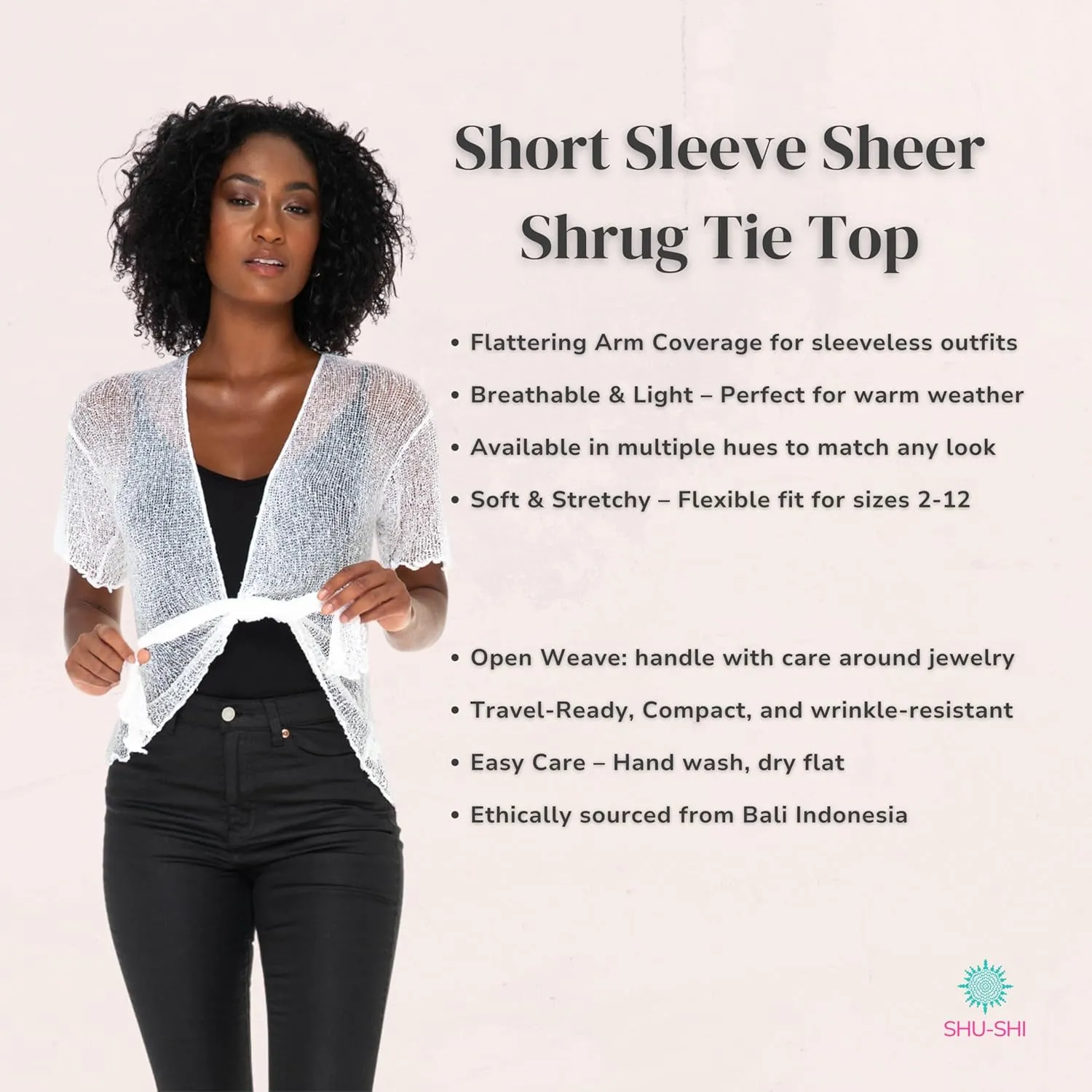 SHU-SHI Short Sleeve Cardigan Sheer Dress Shrug Tie Front Summer Sweater Lightweight Knit