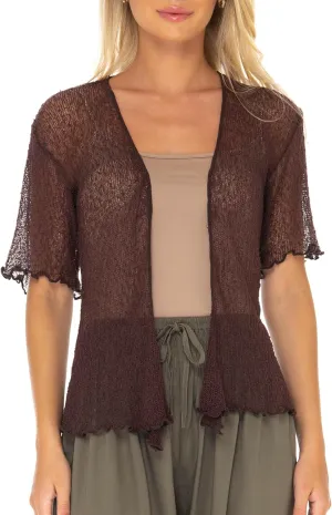 SHU-SHI Short Sleeve Cardigan Sheer Dress Shrug Tie Front Summer Sweater Lightweight Knit