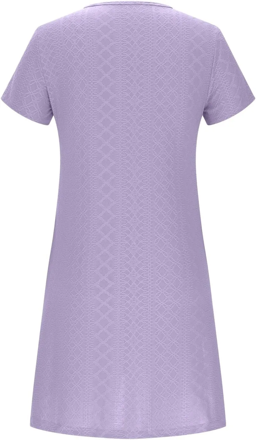 Sinzelimin Summer Dresses for Women 2025 Dressy Casual Midi Dress Short Sleeves Crewneck Bohemian Style Beach Sundress