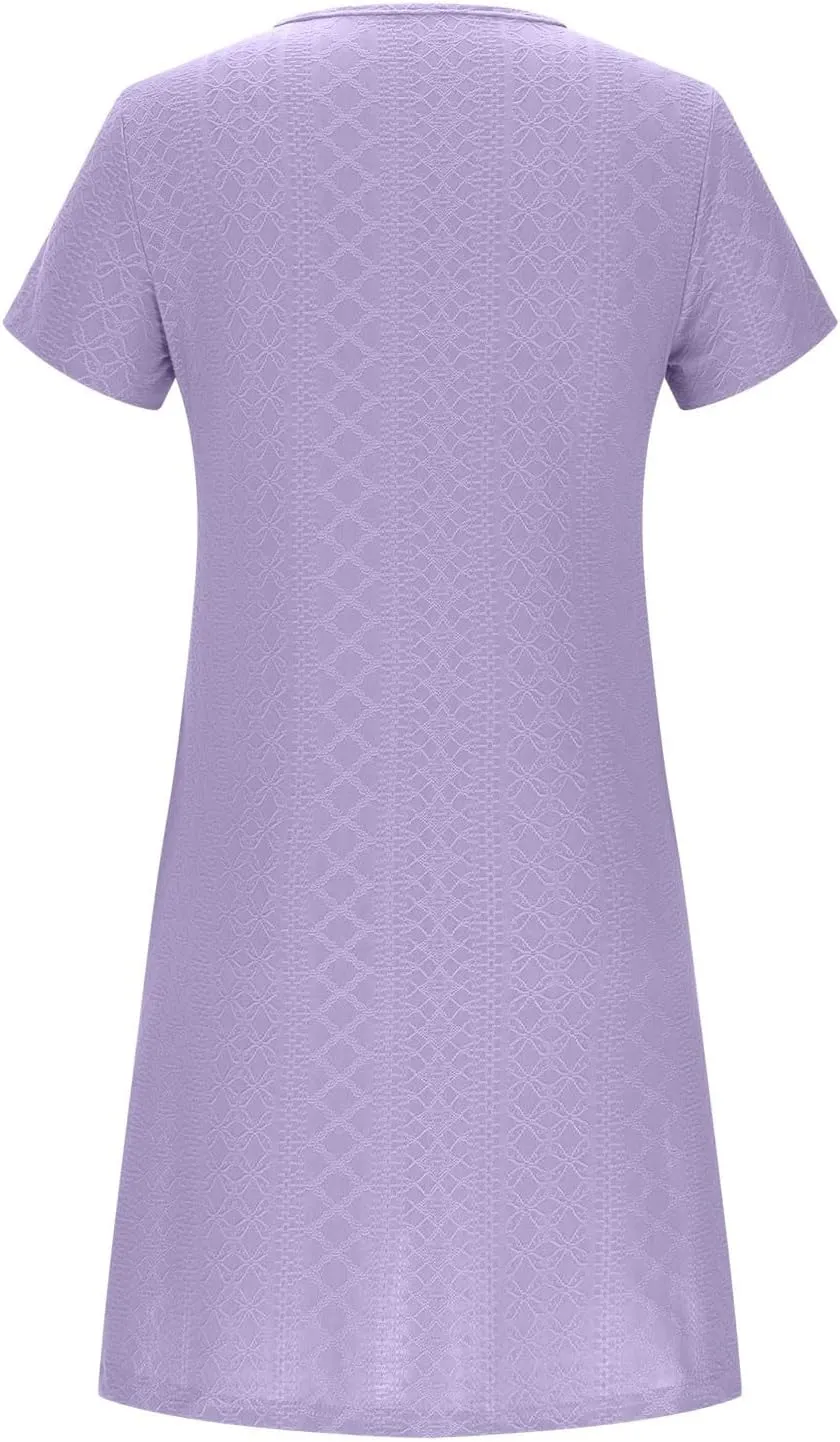 Sinzelimin Summer Dresses for Women 2025 Dressy Casual Midi Dress Short Sleeves Crewneck Bohemian Style Beach Sundress